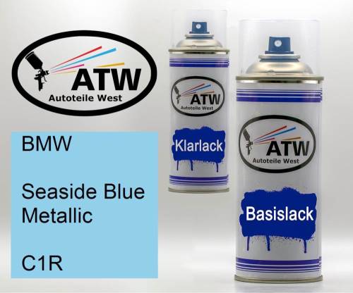 BMW, Seaside Blue Metallic, C1R: 400ml Sprühdose + 400ml Klarlack - Set, von ATW Autoteile West.